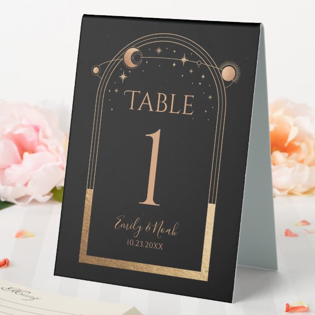 Plaque De Table Mariage d'astronomie mystique Black Gold Sun Moon (In SItu (Mariage))