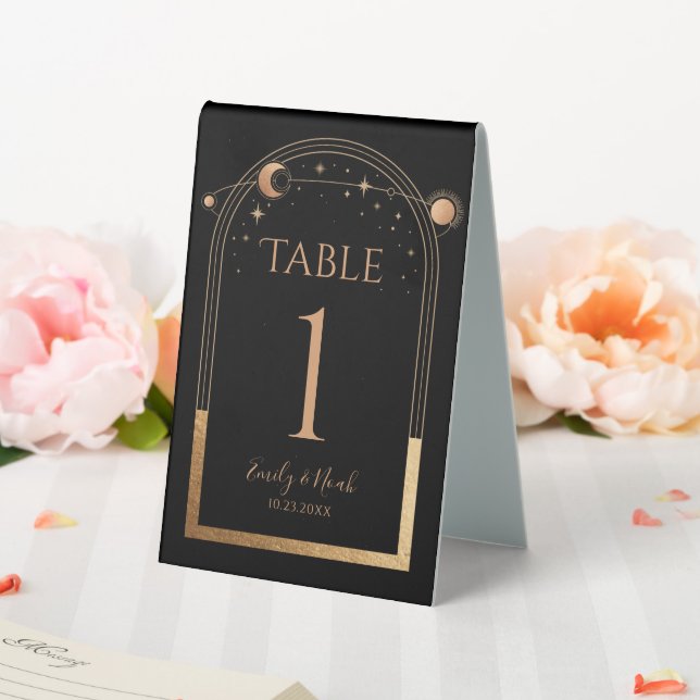 Plaque De Table Mariage d'astronomie mystique Black Gold Sun Moon (In SItu (Mariage))