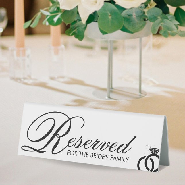 Plaque De Table Mariage de bague diamant blanc et noir Réservé (White & Black Diamond Ring Wedding Reserved Table Tent Sign)