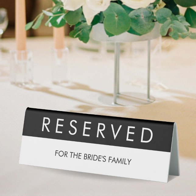 Plaque De Table Mariage de bloc couleur noir et blanc réservé (Black & White Color Block Wedding Reserved Table Tent Sign)