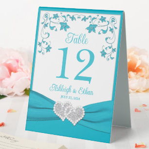 Plaque De Table Mariage de Coeurs d'Amour Turquoise, Argent
