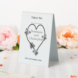 Plaque De Table Mariage de conception cardiaque du papillon noir e