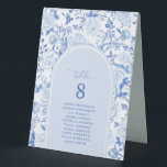 Plaque De Table Mariage de la Chinoiserie Bleu Blanc Numéro de siè<br><div class="desc">Ce design élégant présente des fleurs et des oiseaux botaniques élégants de chinoiserie bleue et blanche,  complétés par une typographie moderne.</div>