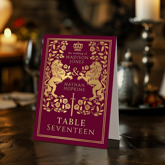 Plaque De Table Mariage de Lion médiéval royal rouge (Créateur téléchargé)