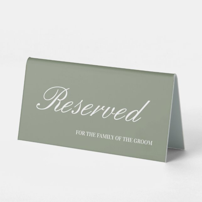 Plaque De Table Mariage de script blanc et vert Sage moderne Réser (Recto)