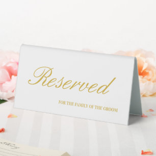 Plaque De Table Mariage de script moderne Gold & White Réservé