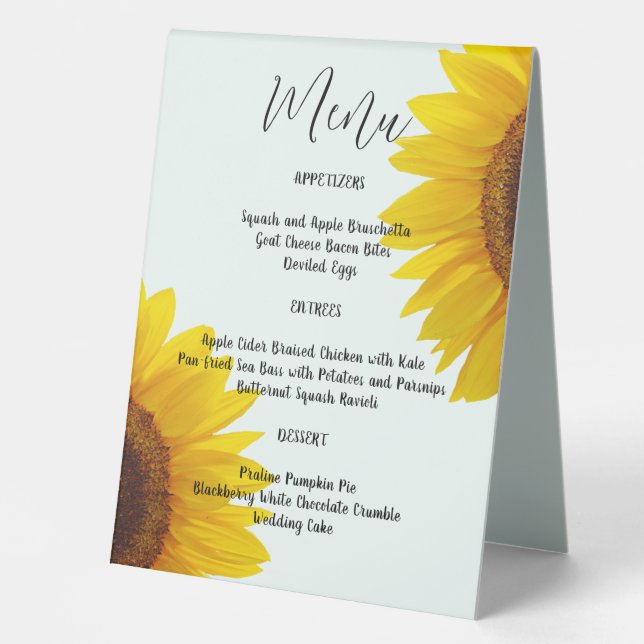 Plaque De Table Mariage de tournesols Menu Table Tente Signal (Recto)