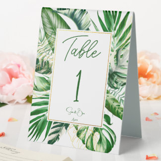 Plaque De Table Mariage de trame or en feuille de palme tropicale