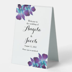 Plaque De Table Mariage d'orchidée Blue Dendrobium Bienvenue Livre