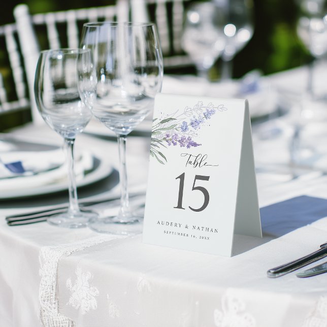 Plaque De Table Mariage élégant à l'aquarelle florale lavande (Elegant Lavender Floral Watercolor Wedding Table Tent)