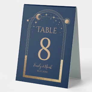 Plaque De Table Mariage élégant bleu céleste or soleil lune étoile