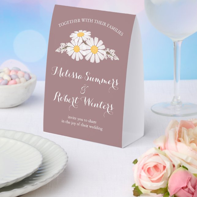 Plaque De Table Mariage Élégant Fleurs Blanches Marguerites Brun R (Insitu (mariage))