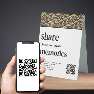Plaque De Table Mariage élégant QR Code Photo Photos Livre d'or