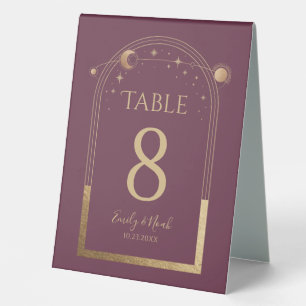 Plaque De Table Mariage Élégant Soleil Lune Étoiles Or Plum Célest