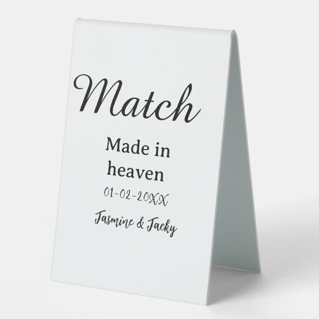 Plaque De Table Mariage fait au ciel nom date calligraphie simple (Recto)