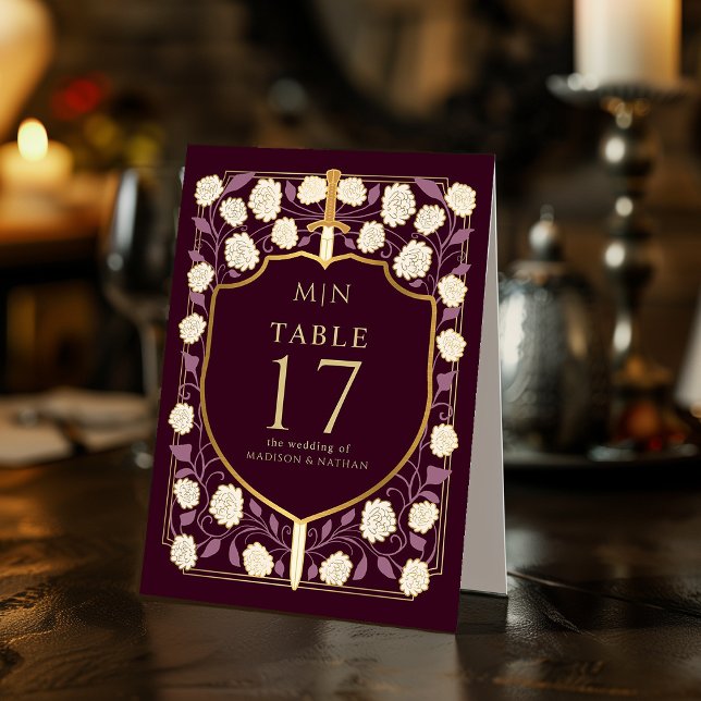 Plaque De Table Mariage Fantasy Médiéval Monogramme Epée & Bouclie (Créateur téléchargé)