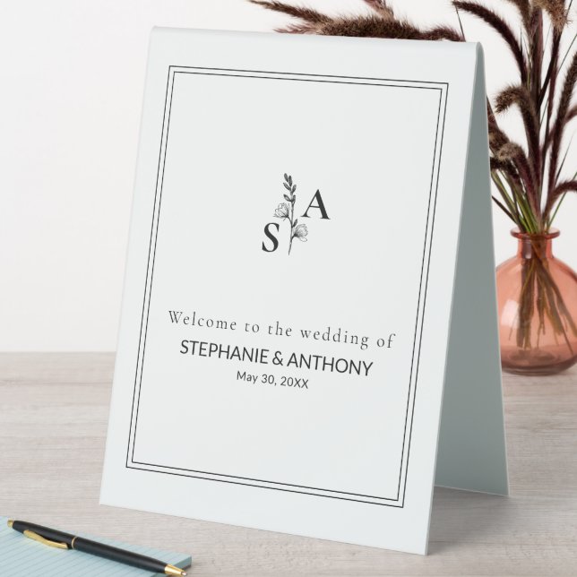 Plaque De Table Mariage Fleur sauvage minimaliste BW Monogram (En SItu (Tableau))
