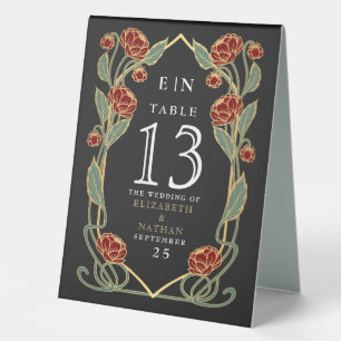 Plaque De Table Mariage Floral Art Nouveau Pivoine Rouge Élégant