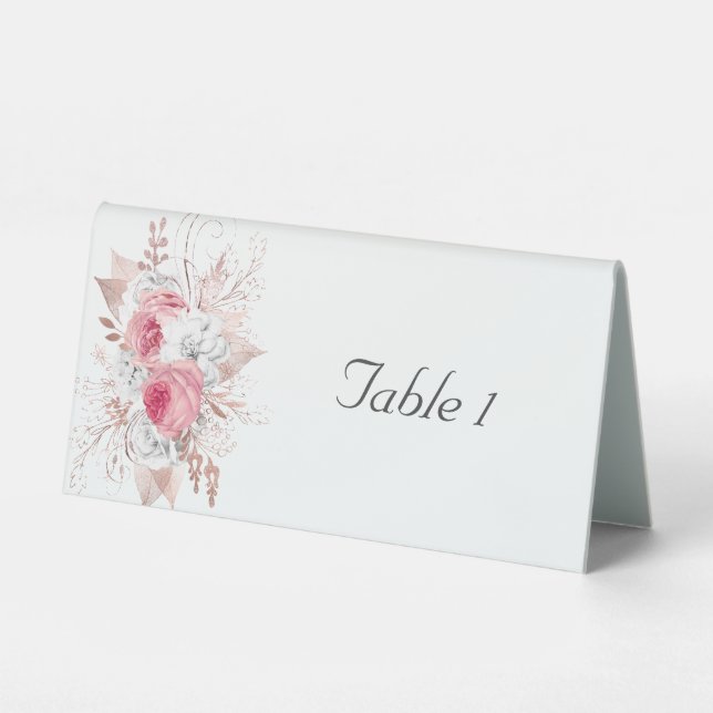 Plaque De Table Mariage Floral blanc rose or rose (Recto)