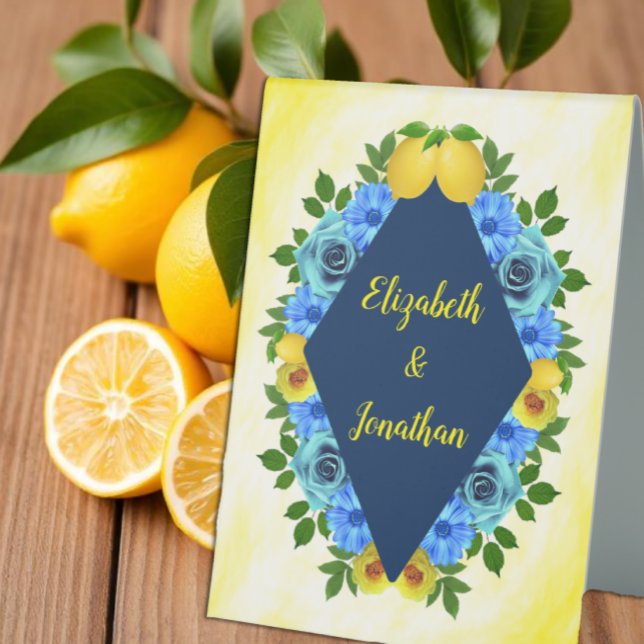 Plaque De Table Mariage Floral Citron Ensoleillé (Créateur téléchargé)