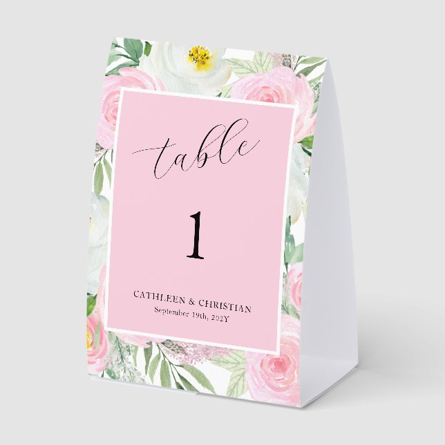 Plaque De Table Mariage Floral Rose Pâle  (Recto)
