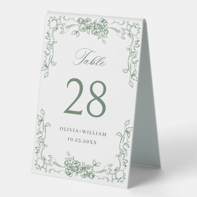 Plaque De Table Mariage floral vert de la Renaissance (Recto)