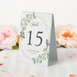 Plaque De Table Mariage géométrique des Feuilles d'Eucalyptus Numé<br><div class="desc">Eucalyptus Feuilles Géométrique Mariage Numéro de la table Signe de la tente. (1) Veuillez customiser ce modèle un par un (p. ex. du numéro 1 au xx) et ajouter chaque carte de numéro séparément à votre chariot. (2) Pour plus de personnalisation, veuillez cliquer sur le lien "customiser plus loin" et...</div>