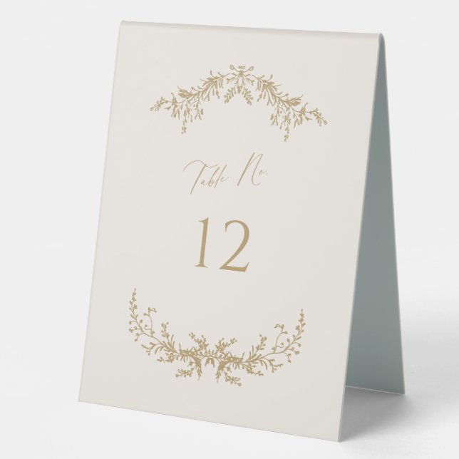 Plaque De Table Mariage Gold & Cream Numéro de la carte Panneau (Recto)