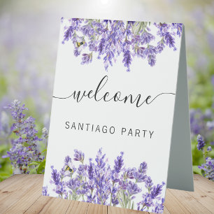Plaque De Table Mariage lavender nom script bienvenue