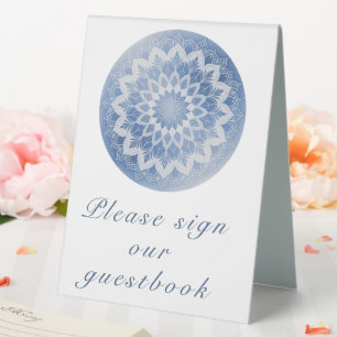 Plaque De Table Mariage Mandala à Dentelle Bleue