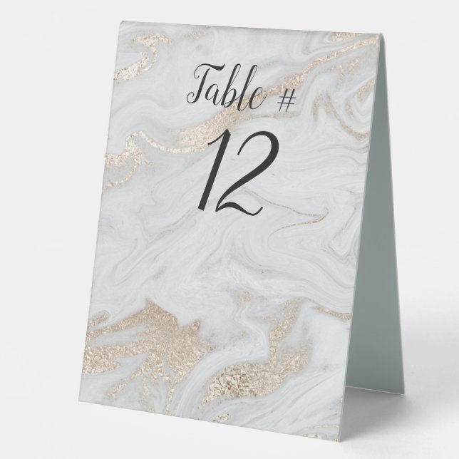 Plaque De Table Mariage marbré d'or et blanc (Recto)