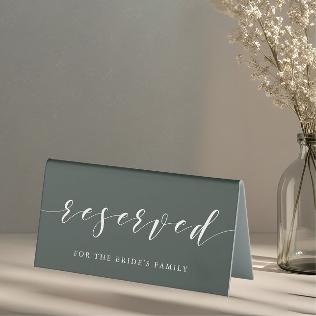 Plaque De Table Mariage moderne Dark Sage Réservé (Créateur téléchargé)
