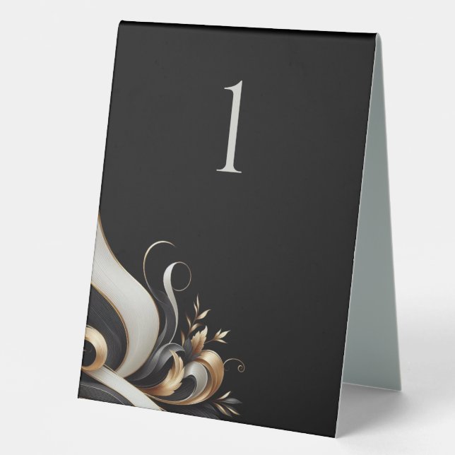 Plaque De Table Mariage moderne élégant noir et or (Recto)