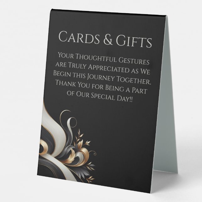 Plaque De Table Mariage Moderne Élégant Noir et Or (Verso)