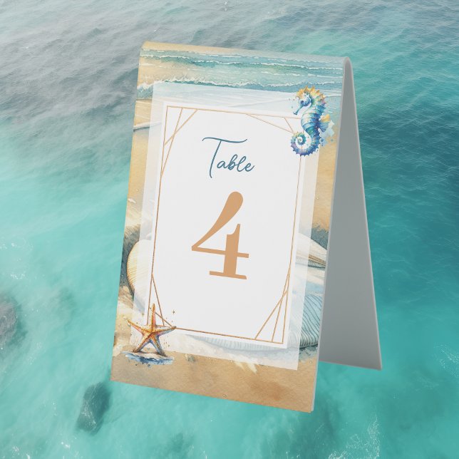 Plaque De Table Mariage Pastel Ocean Coastal Sand dollar (Créateur téléchargé)