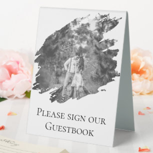 Plaque De Table Mariage photo moderne Brushstroke   BLANCHE