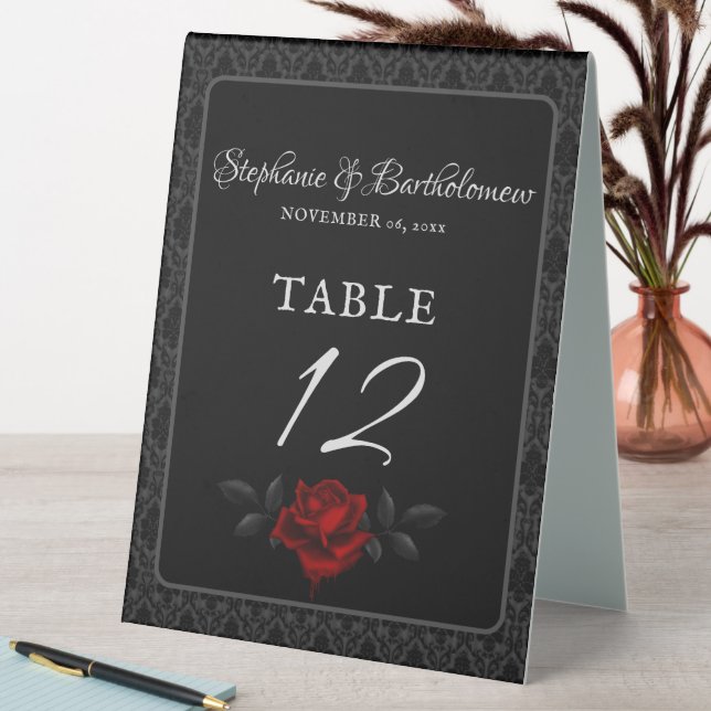 Plaque De Table Mariage Rose noire damas gothique (En SItu (Tableau))
