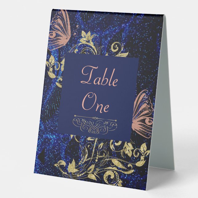 Plaque De Table Mariage Royal Blue Gold Butterfly (Recto)