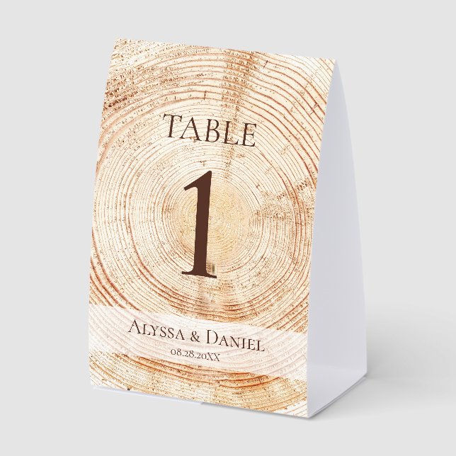Plaque De Table Mariage rustique Fond à grain de bois personnalisé (Recto)