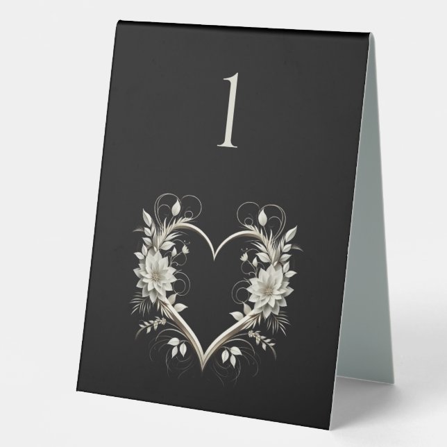 Plaque De Table Mariage Tableau Numéro-Fleurs modernes avec un coe (Recto)
