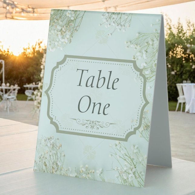 Plaque De Table Mariage Turquoise Fleurs blanches Pastel (Créateur téléchargé)