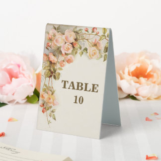 Plaque De Table Mariage Vintage Fleur de Rose Rose Antique