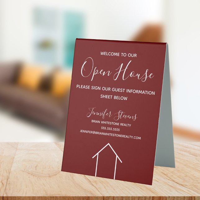 Plaque De Table Maroon Open House Custom Real Estate Company (Créateur téléchargé)