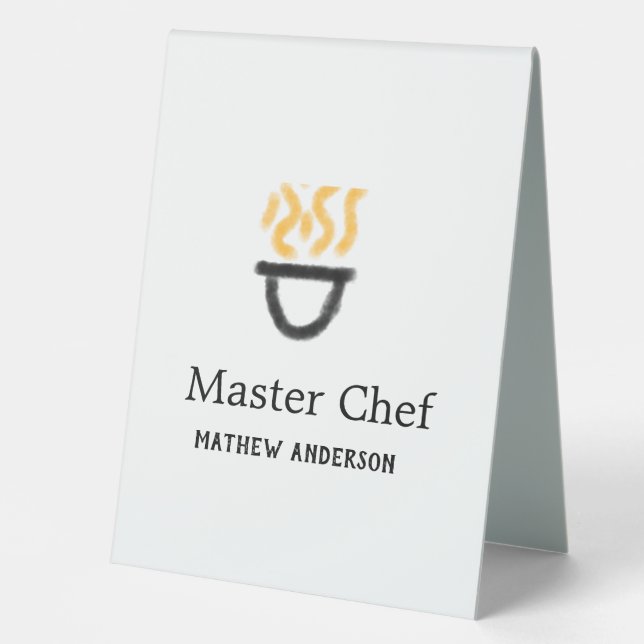 Plaque De Table Master chef add name black pan yellow fire fume co (Recto)