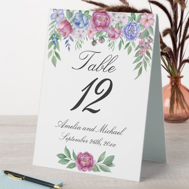 Plaque De Table Mauve Blue Peonies Floral Mariage (En SItu (Tableau))
