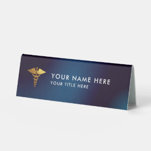 Plaque De Table Médecin élégant Navy Gold Caducée