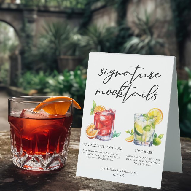 Plaque De Table Menu Chic de Mocktails de Mariage Negroni Mint Jul (Créateur téléchargé)