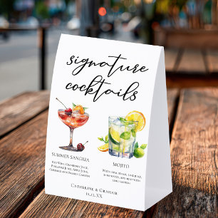 Plaque De Table Menu Chic des Cocktails Signature Sangria Mojito
