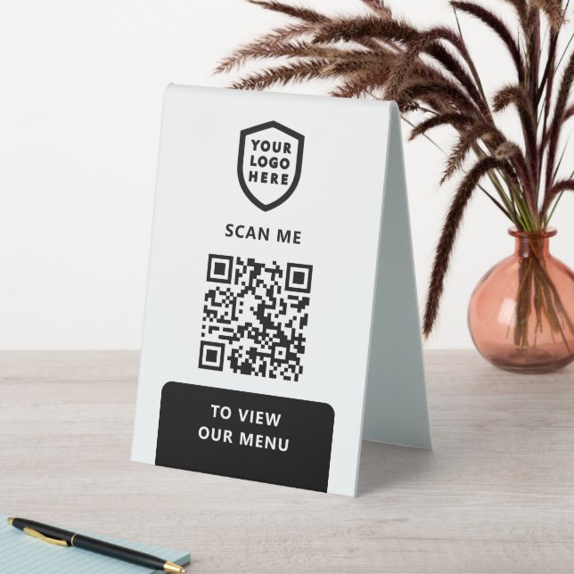 Plaque De Table Menu Code QR | Logo Black Modern (En SItu (Tableau))