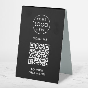 Plaque De Table Menu Code QR Logo noir sans contact moderne